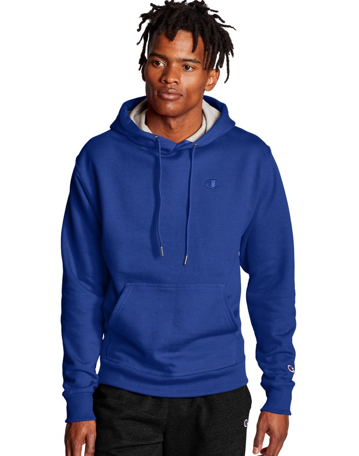 Champion Mens Hoodie NZ - Powerblend Fleece C Logo Blue ( 5927-CNQAT )